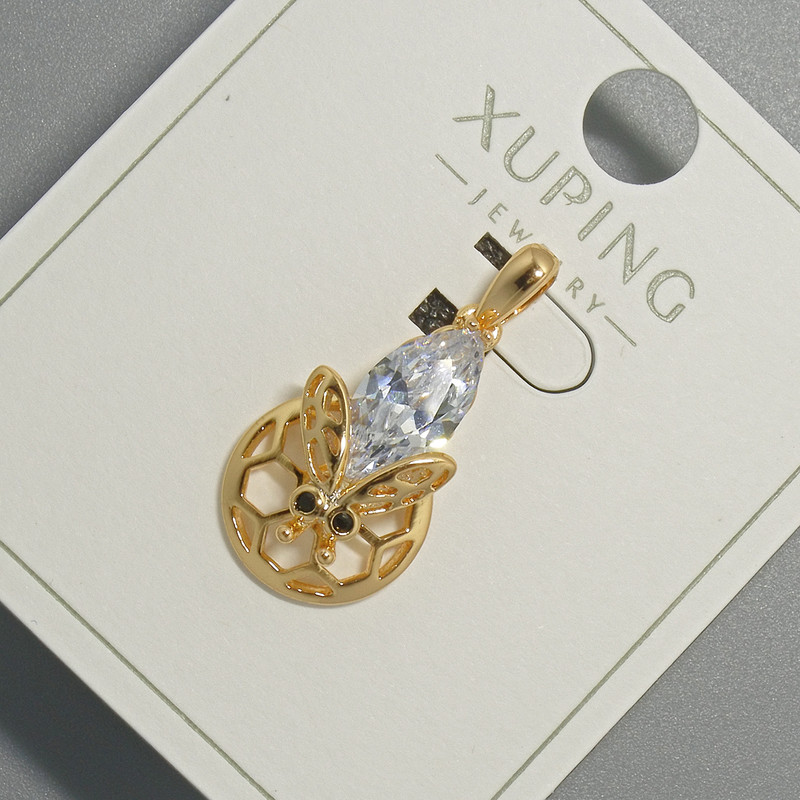 Wisiorek «Pszczółka» Xuping z białym kryształem, średnica 12×20 mm, długość 26 mm, pozłacanie 18K
