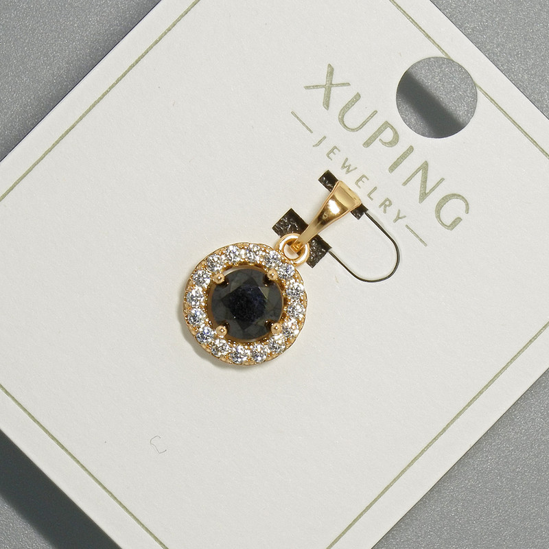 Wisiorek Xuping z czarnym kryształem i białymi cyrkoniami, średnica 10,5 mm, długość 18,5 mm, pozłacanie 18K