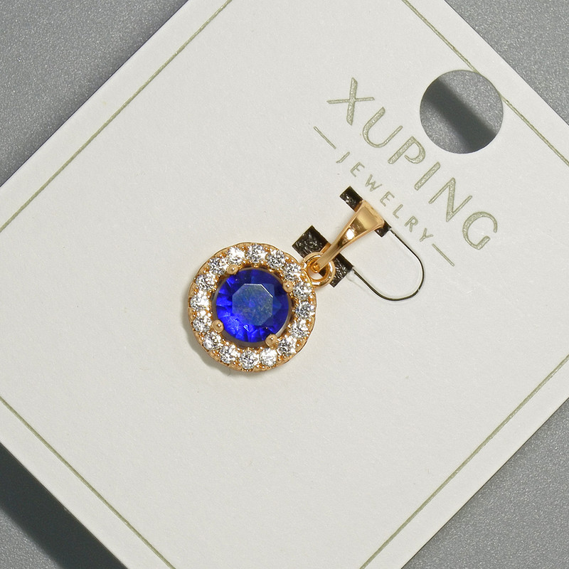 Wisiorek Xuping z niebieskim kryształem i białymi cyrkonami, średnica 10,5 mm, długość 18,5 mm, pozłacanie 18K