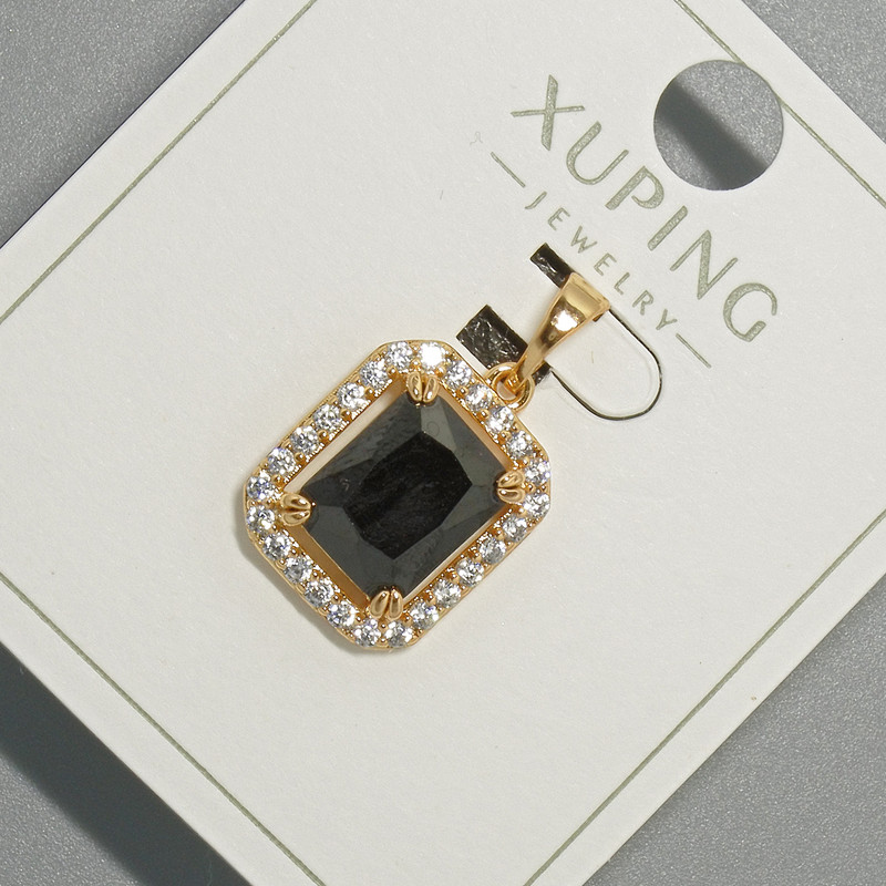 Wisiorek Xuping z czarnym kryształem i białymi cyrkoniami, średnica 13×15 mm, długość 23 mm, pozłacanie 18K