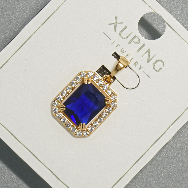 Wisiorek Xuping z niebieskim kryształem i białymi cyrkoniami, średnica 13 × 15 mm, długość 23 mm, pozłacanie 18K