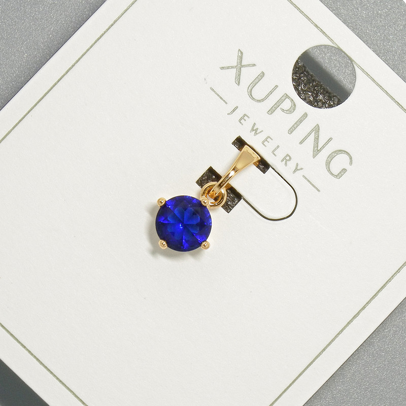 Wisiorek Xuping z niebieskim kryształem, średnica 6 mm, długość 15 mm, pozłacany 18K