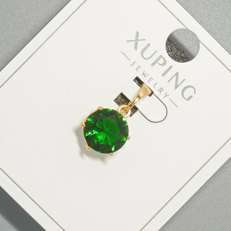 Wisiorek Xuping z zielonym kryształem, średnica 9 mm, długość około 17 mm, pozłacanie 18K