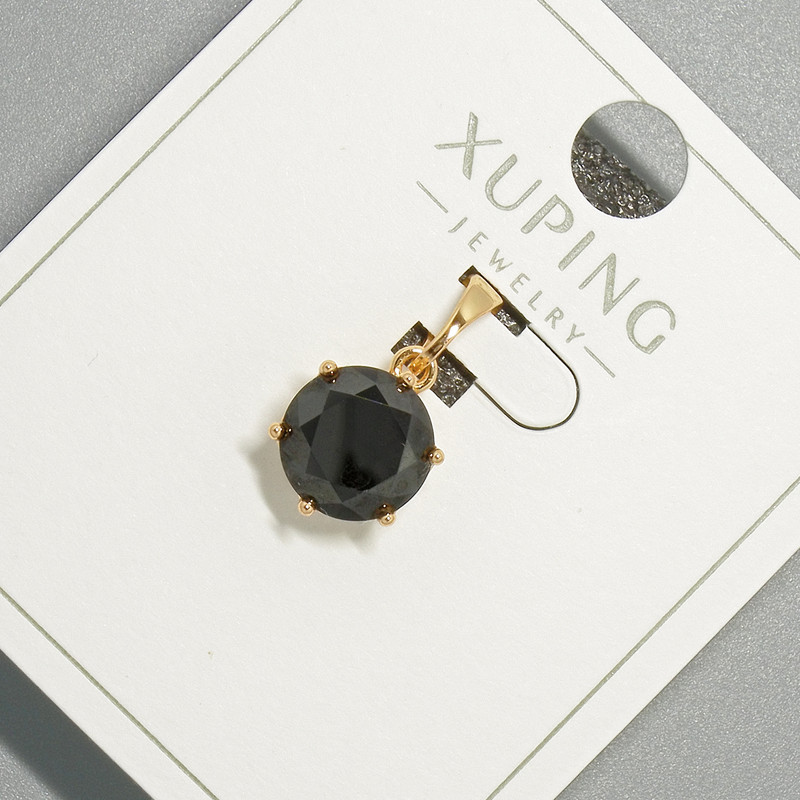 Wisiorek Xuping z czarnym kryształem, średnica 9 mm, długość 17 mm, pozłacany 18K