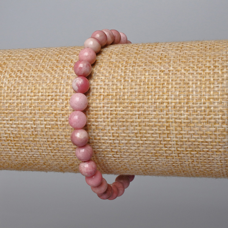 Bransoletka z rodokrosytu, naturalny kamień, gładka kulka, średnica 6,5 mm, długość 18 cm ± (elastyczna)