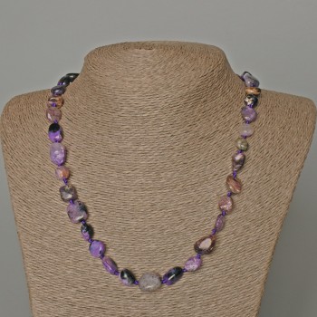 Naszyjnik z charoitu, naturalny kamień, fasetowane koraliki, średnica 10×12 mm, długość 50 cm