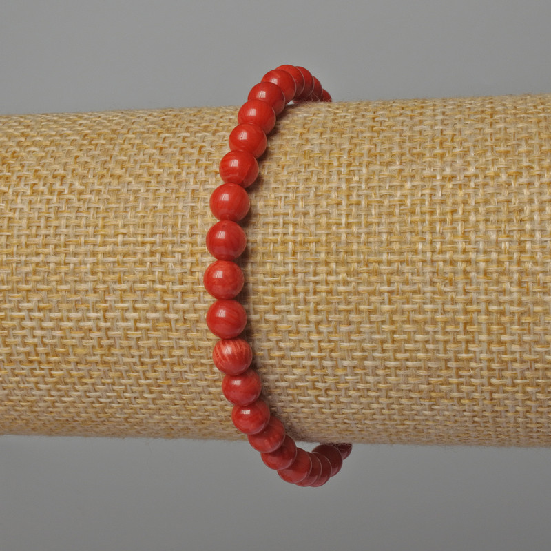 Bransoletka z naturalnego koralu, gładkie kulki o średnicy 5 mm, długość 18 cm ± (elastyczna)