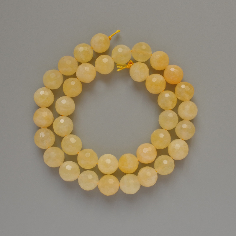 Koraliki cytrynowe – naturalny kamień, fasetowane kuleczki, średnica 10 mm, długość 38 cm, na nici