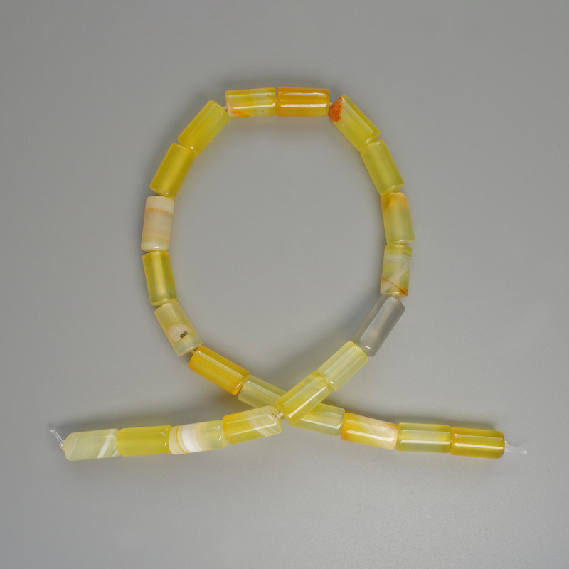 Koraliki agatowe żółte, naturalny kamień, cylindryczne, średnica 8×16 mm, długość 38 cm na nitce
