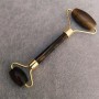 Masażer z naturalnego kamienia Oko tygrysa, długość 14 cm, złoty metal