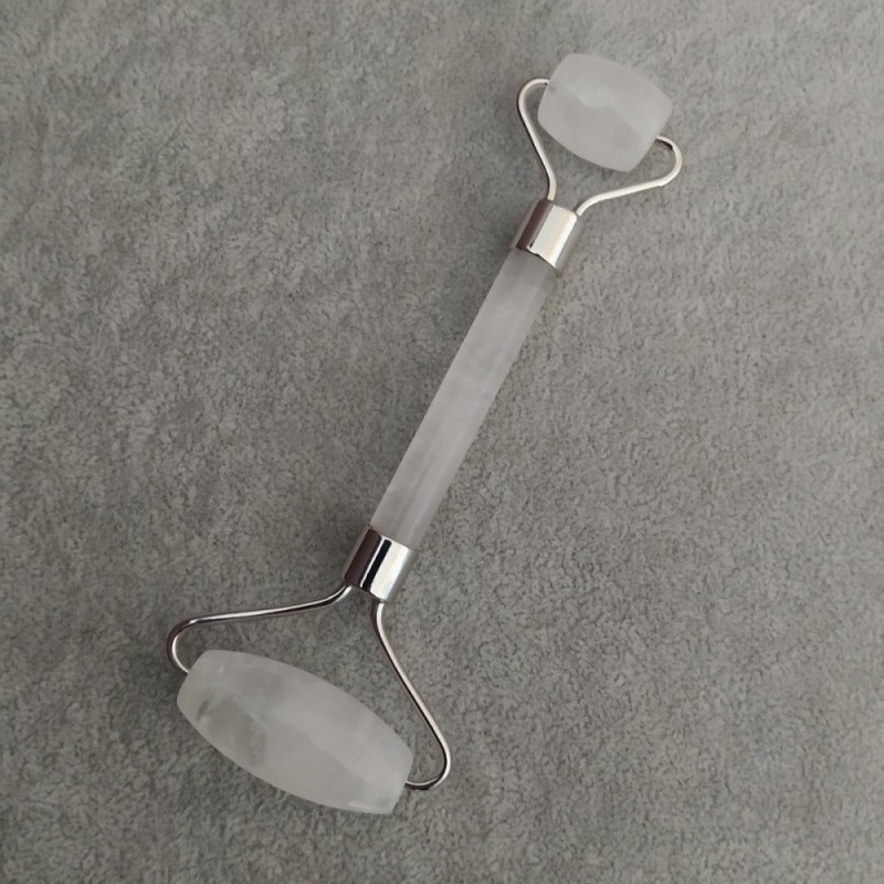 Masażer z kamienia Kryształ, dwustronny, długość 14,5 cm, srebrzysty metal