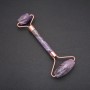 Masażer rolkowy z naturalnego ametystu, złoty metal, długość 14,5 cm