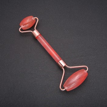 Masażer rolkowy z chalcedonem, metal złoty, długość 14,5 mm