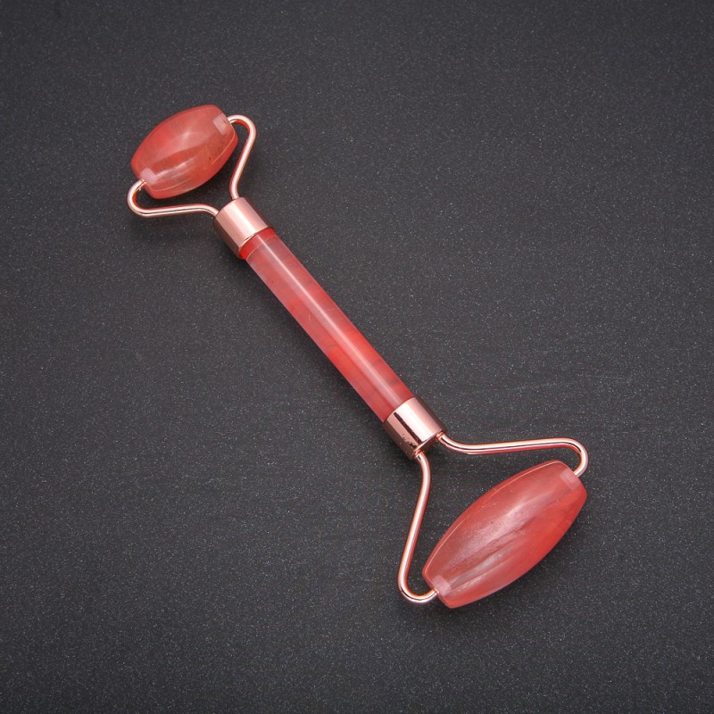 Masażer rolkowy z chalcedonem, metal złoty, długość 14,5 mm