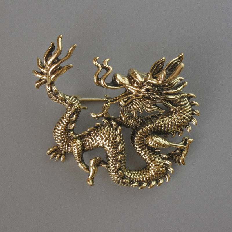 Broszka-wisiorek smok złoty metal 44×37 mm