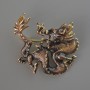 Broszka-wisiorek Smok w brązowej emalii, metal złoty 44 × 37 mm