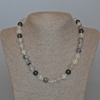 Naszyjnik z kwarcu rutylowego włochatego z naturalnego kamienia, gładkie kulki, średnica 10 mm +/-, długość 49 cm +/-