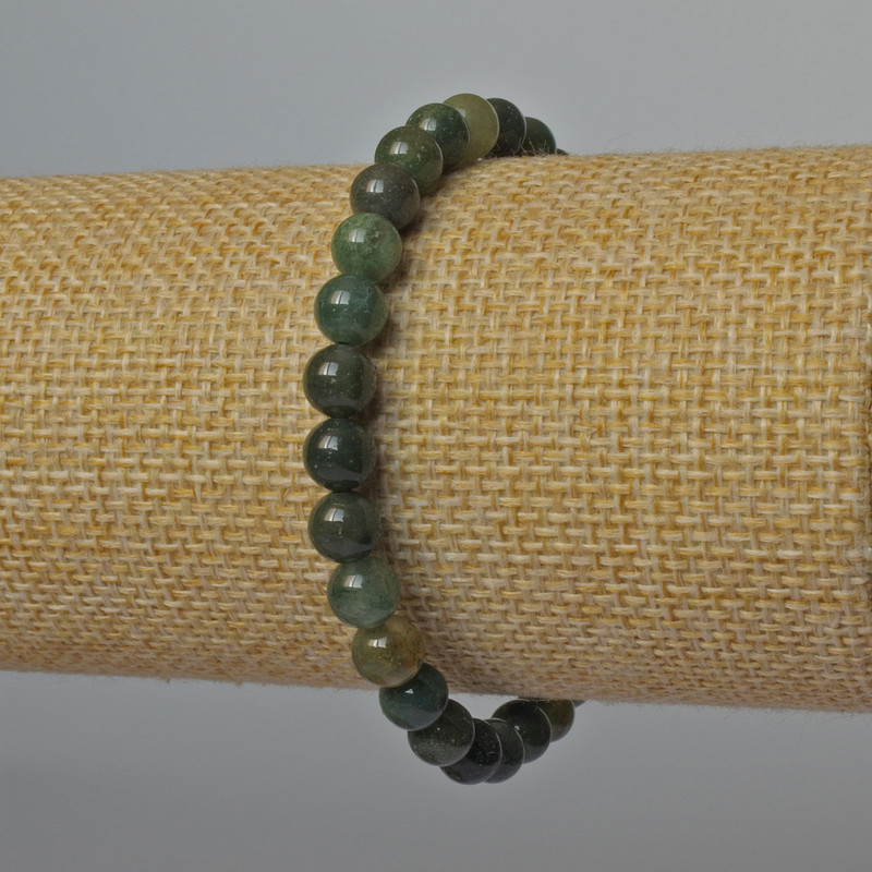 Bransoletka z agatu mechowego, naturalny kamień, gładkie kuleczki o średnicy 6 mm, długość 18 cm, elastyczna