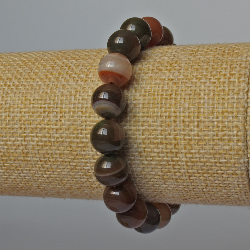Bransoletka z naturalnym agatem, kamień naturalny, gładkie kuleczki, średnica 10 mm, długość 18 cm +/- (na elastycznej podstawie)