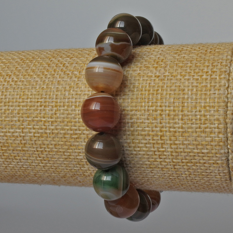 Bransoletka z agatu, naturalny kamień, gładkie kulki, średnica 12 mm +/-, długość 18 cm +/- (rozciągana)
