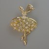 Broszka „Baletnica” z białymi i różowymi kryształami, metal złocisty 39×54 mm