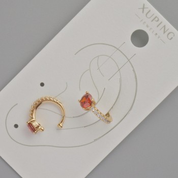 Kaf Xuping z czerwonym kryształem i białymi cyrkoniami, średnica 13×5 mm ± Pozłacane 18K