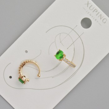 Kaf Xuping z zielonym kryształem i białymi cyrkoniami, średnica 13×5 mm, pozłacanie 18K