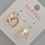 Kolczyki Xuping z białymi cyrkoniami i koralikiem Majorka, średnica 15×10 mm ± Pozłacanie 18K