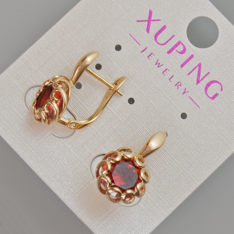 Kolczyki Xuping z czerwonym kryształem, średnica 20×10 mm, pozłacane 18K