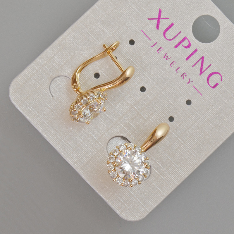 Kolczyki Xuping z białym kryształem i cyrkoniami, średnica 19×10 mm ±, pozłacane 18K