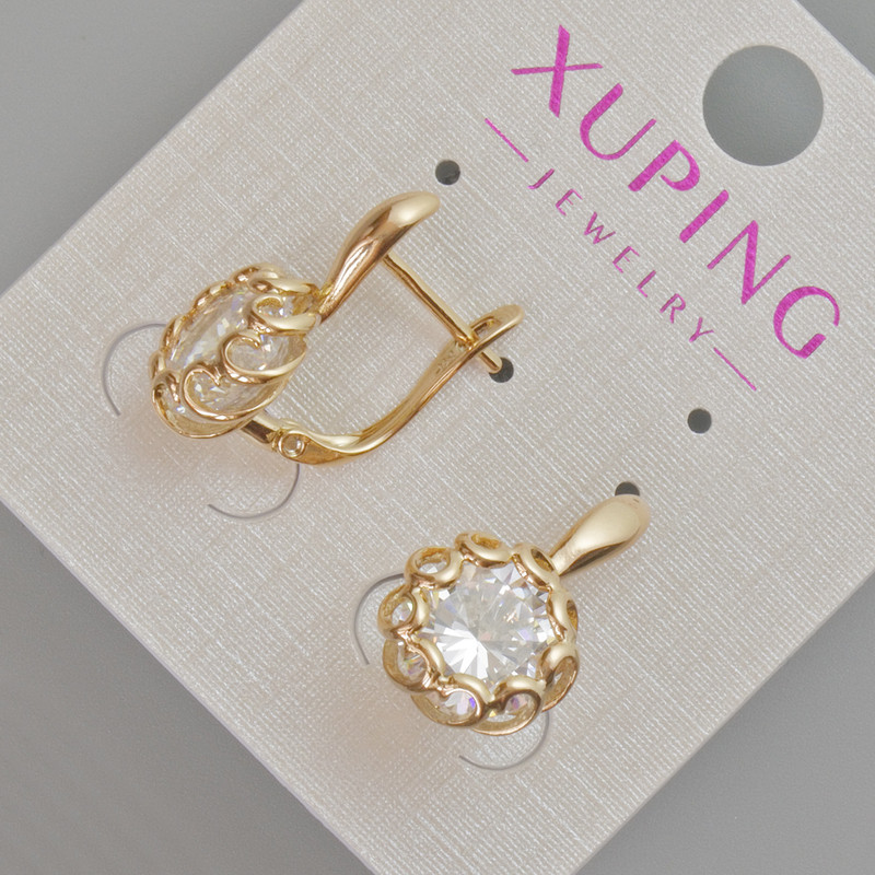 Kolczyki Xuping z białym kryształem, średnica 19×11 mm ± Pozłacane 18K