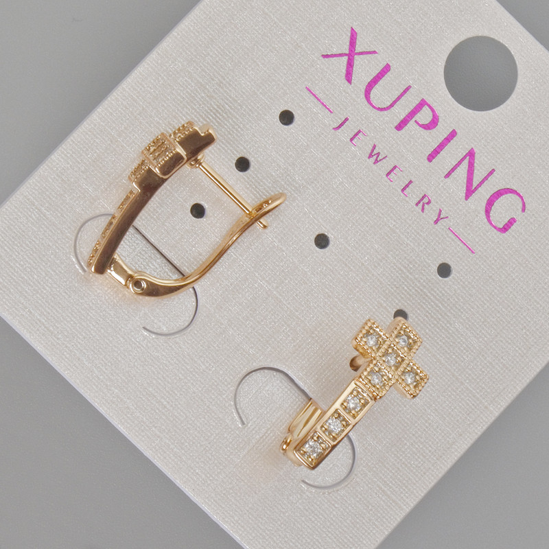 Kolczyki Xuping „Krzyż” z białymi kryształkami, średnica 17×8 mm ± Pozłocenie 18K