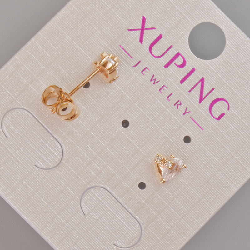 Kolczyki wkrętki Xuping «Serce» z białym kryształem, średnica 6×6,5 mm ± Pozłacane 18K