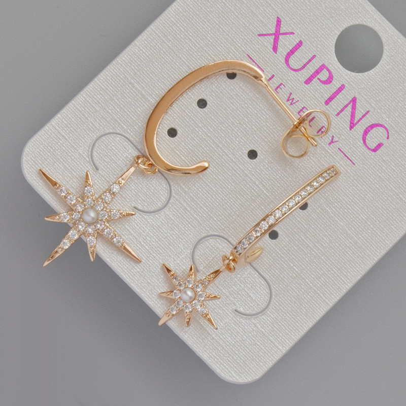 Kolczyki sztyfty Xuping „Gwiazdka” z białą koraliką i cyrkoniami, średnica 19 mm, 12 mm +/-; długość 42 mm, 35 mm +/-; pozłacane 18K