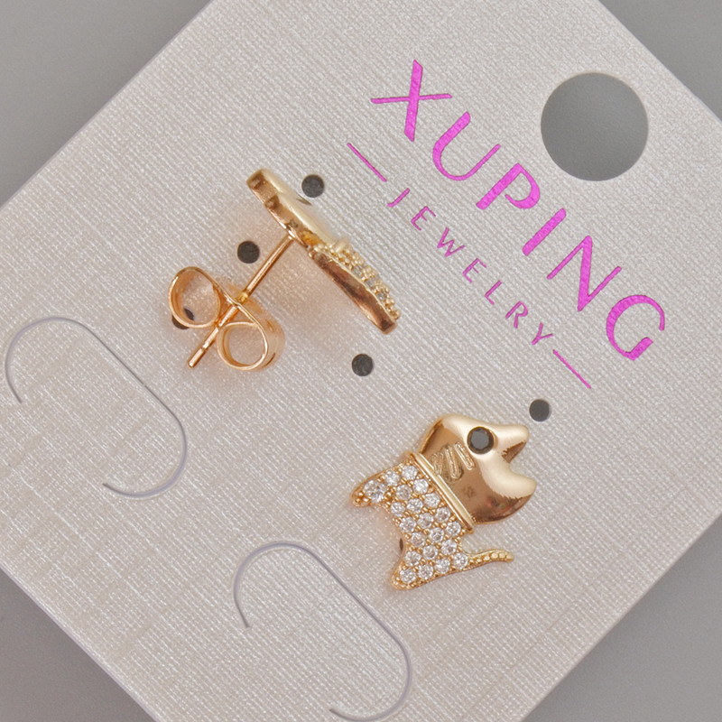 Kolczyki sztyfty Xuping «Kotek» z białymi cyrkoniami, średnica 12×10 mm ± pozłacenie 18K