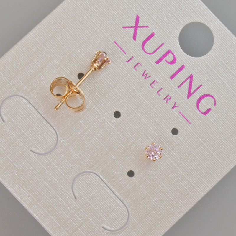 Kolczyki sztyfty Xuping z różowym kryształem, średnica 4 mm +/- pozłacane 18K