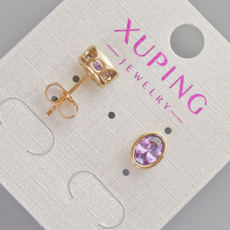 Kolczyki sztyfty Xuping z fiołkowym kryształem, średnica 8,5×6,5 mm, pozłacane 18K
