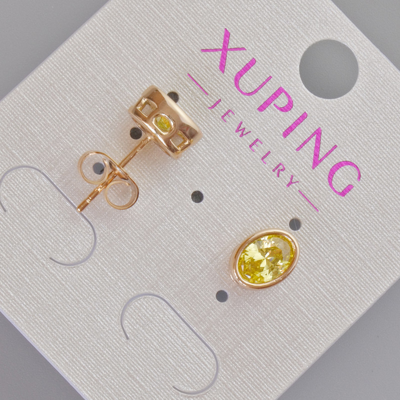 Kolczyki sztyfty Xuping z żółtym kryształem, wymiary 8,5×6,5 mm, pozłacane 18K