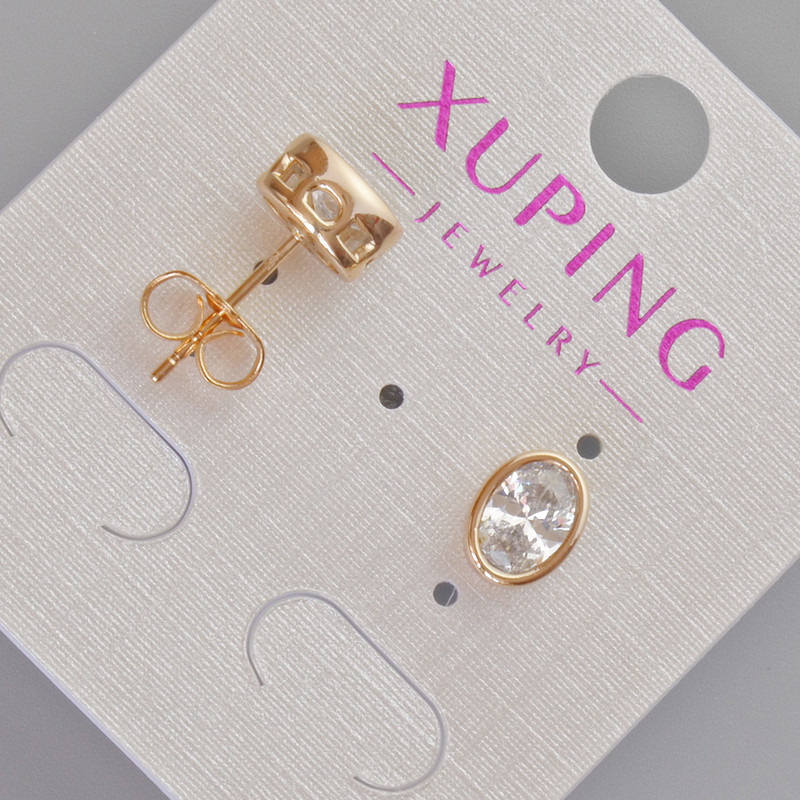 Kolczyki sztyftowe Xuping z białym kryształem, średnica 8,5 x 6,5 mm, pozłacane 18K