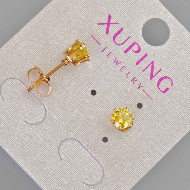 Kolczyki sztyfty Xuping z żółtym kryształem, średnica 6 mm ±, pozłacanie 18K