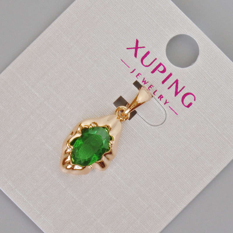 Wisiorek Xuping z zielonym kryształem, średnica 24×11 mm ± Pozłacanie 18K
