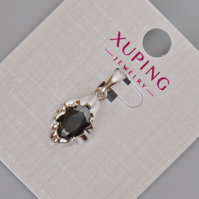 Wisiorek Xuping z czarnym kryształem, o średnicy 24×11 mm, rhodiowany