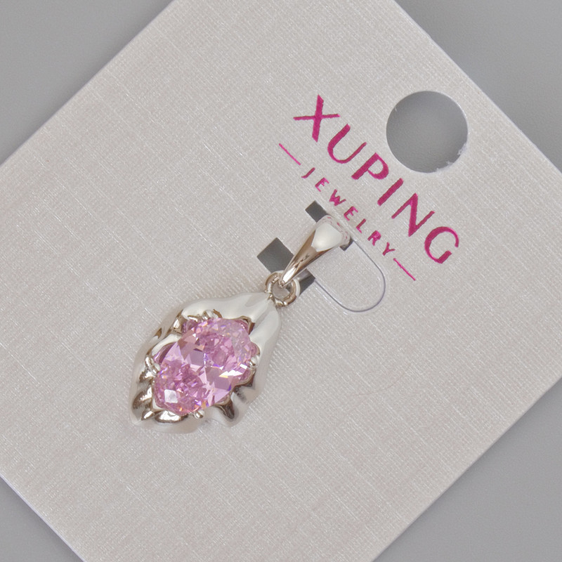 Wisiorek Xuping z różowym kryształem, średnica 24×11 mm, rodowany
