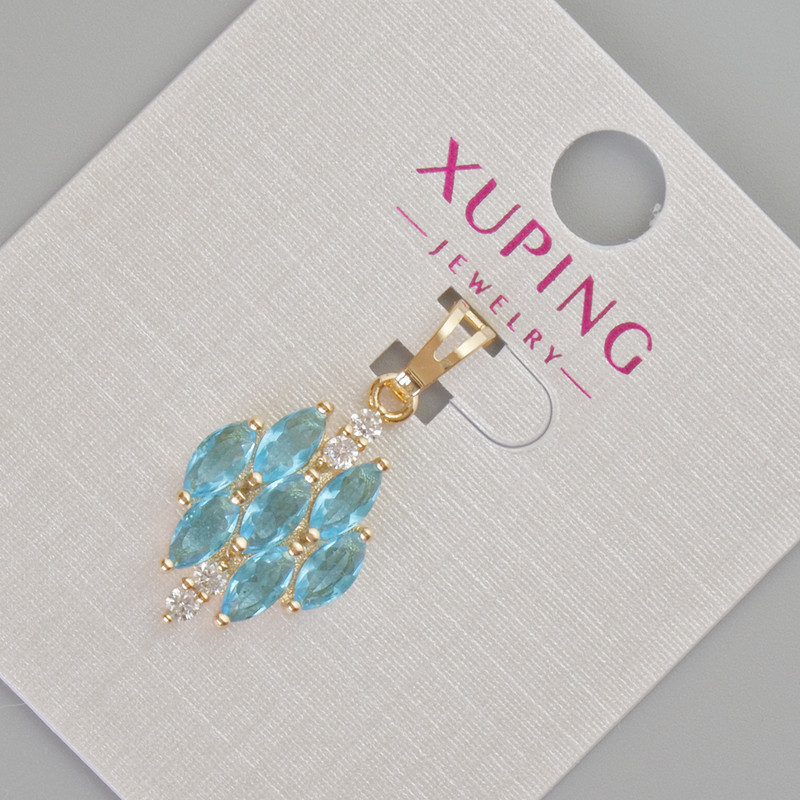 Wisiorek Xuping z niebieskimi kryształami i białymi cyrkonami, średnica 26 x 12 mm ± Pozłacanie 18K
