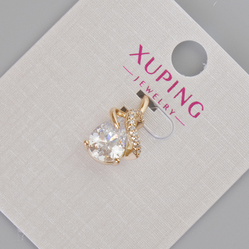 Wisiorek Xuping z białym kryształem i cyrkoniami, średnica 16×10 mm ± Pozłacanie 18K