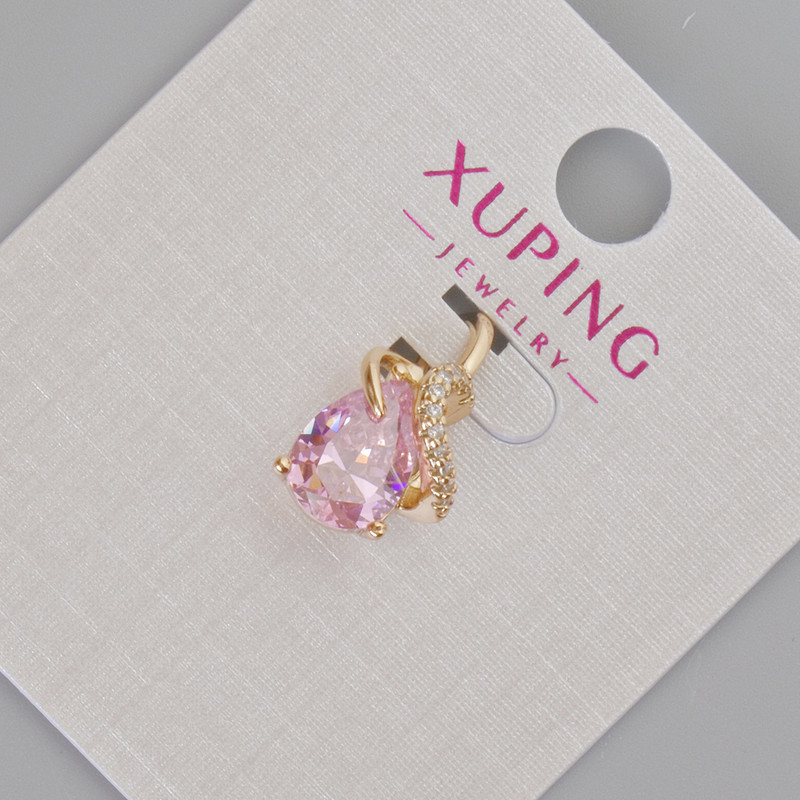 Wisiorek Xuping z różowym kryształem i białymi cyrkoniami, średnica 16x10 mm +- Pozłacany 18K