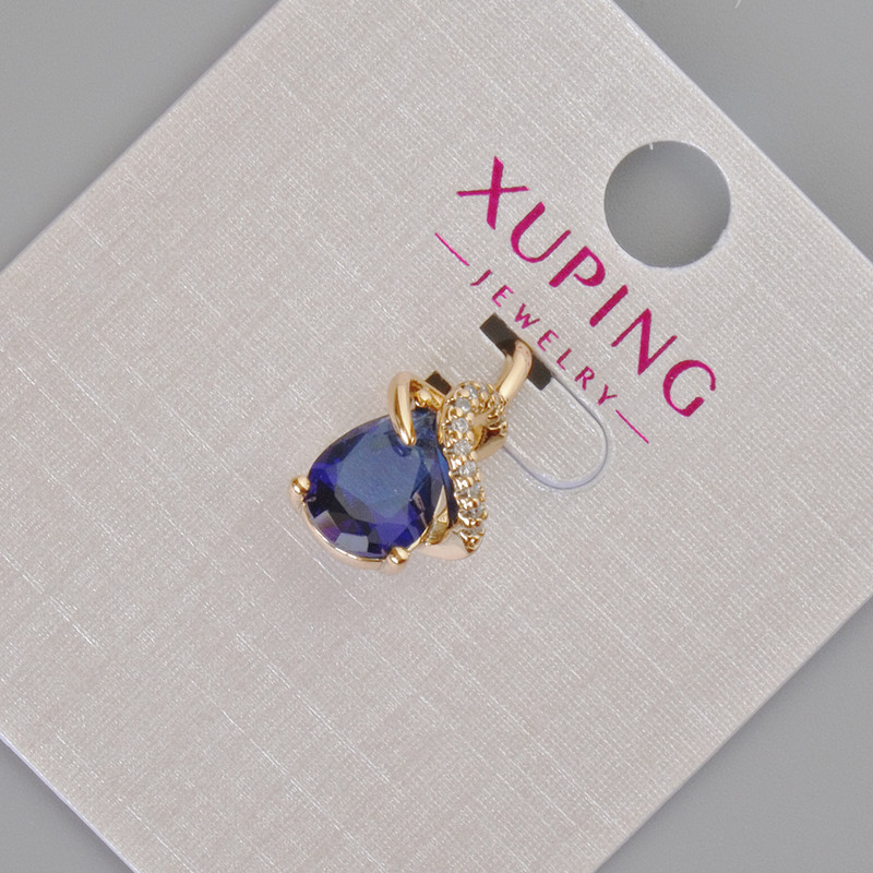 Wisiorek Xuping z niebieskim kryształem i białymi cyrkoniami, średnica 16×10 mm, pozłacanie 18K
