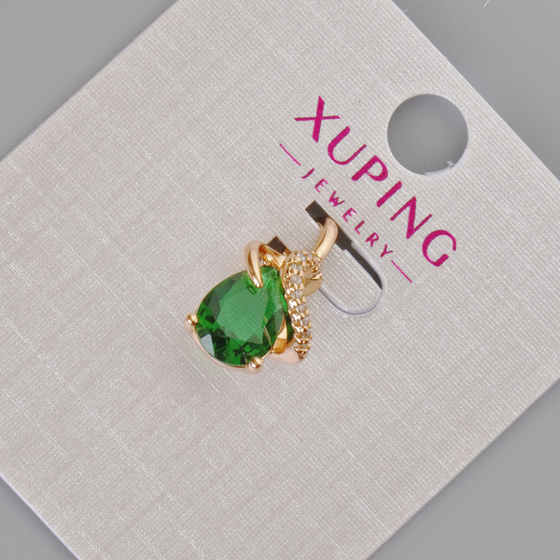 Wisiorek Xuping z zielonym kryształem i białymi cyrkoniami, wymiary 16x10 mm, pozłacenie 18K