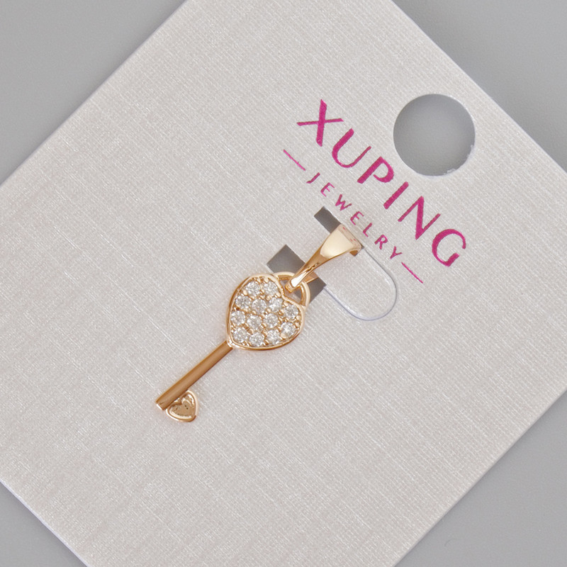 Wisiorek Xuping „Klucz do serca” z białymi cyrkoniami, średnica 20×7 mm ± pozłacany 18K