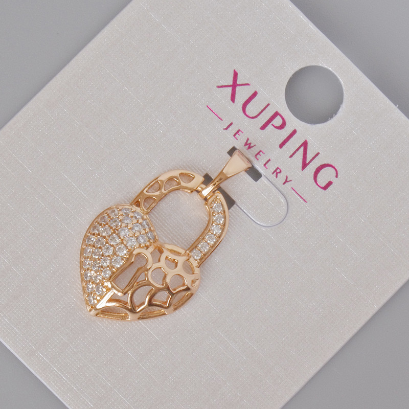 Wisiorek Xuping «Serce zamek» z białymi cyrkoniami, średnica 24×15 mm, pozłacanie 18K